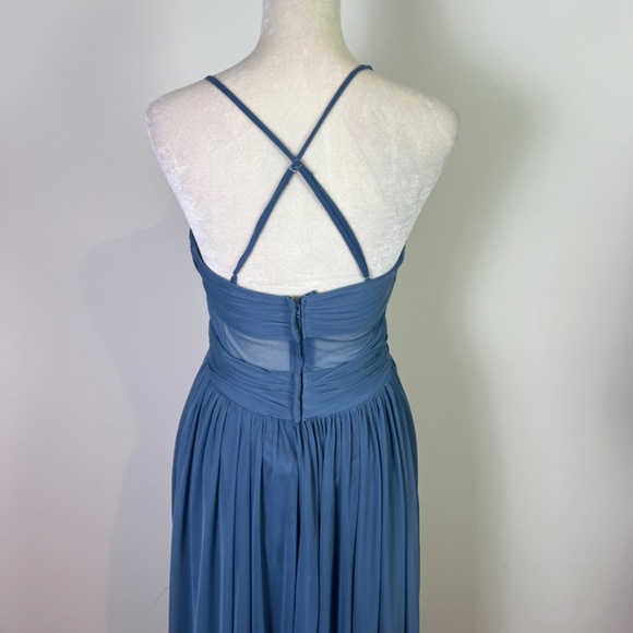 David’s Bridal Steel Blue Mesh Cut Out Spaghetti Strap Bridesmaid Dress NWT - Picture 6 of 13